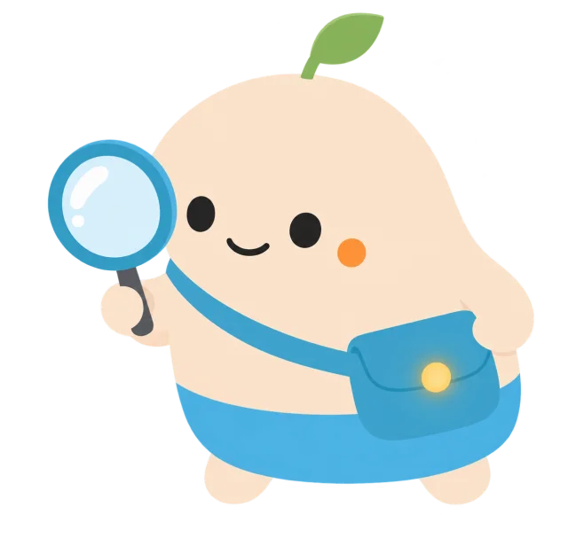 虫眼鏡で確認するマスコット